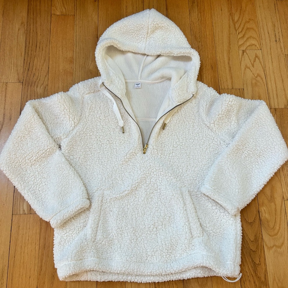 Old Navy Activewear Women’s Size Medium Quarter Zip Pullover Hoodie Fluffy White